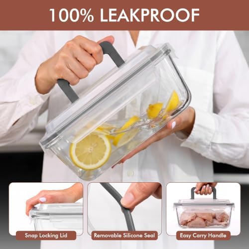 Razab 3000ml/ 102 oz Large Glass Meal Prep Container with Carry Handle Lid