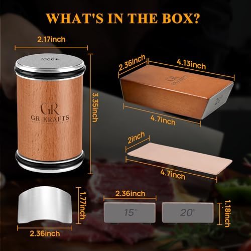 Rolling Knife Sharpener Kit with 1000 & 3000 Grit Discs, Magnetic 15°/20° Angle Guide for Kitchen Knives, Finger Protector, Leather Strop & Carry Bag