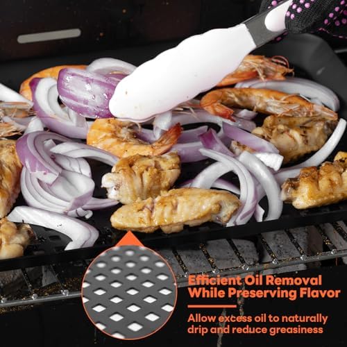 2PCS Grill pan, BBQ Grill Topper for Outdoor Grill with Hole, Non-stick enamel coating, suitable for picnicking, camping, yard (2 pieces)