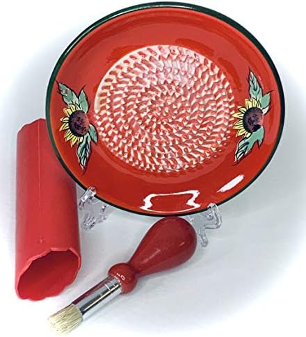 BonCera, Premium Ceramic Garlic Grater Plate Set - Red Sunflower