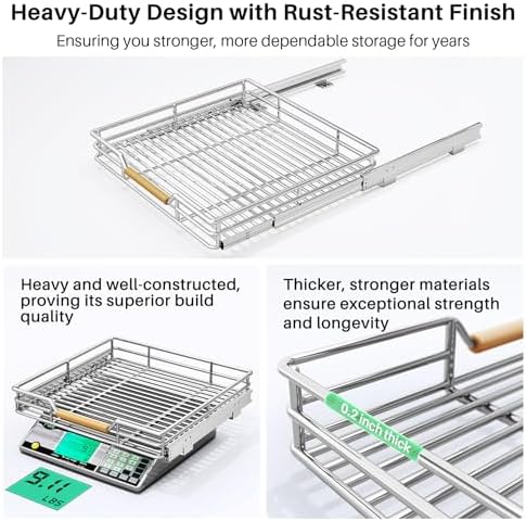 Pull out Cabinet Organizer, 21"W X 21"D, Heavy Duty Smooth Sliding Under Cabinet Shelves for Pots and Pans, Full-Extension Roll out Drawers, Slide out Organization for Home Kitchen Pantry