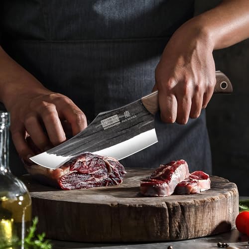 HOSHANHO 8PCS Butcher Kitchen Knife Set, Sharp Magnetic Knife Block Set