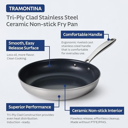 Tramontina Signature 10-Inch Tri-Ply Clad Stainless Steel Frying Pan with