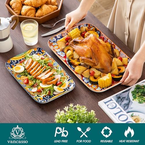 vancasso Serving Platters Set of 3, 16"/14"/12" In Rectangular Trays Boho