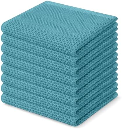 Homaxy 100% Cotton Waffle Weave Kitchen Dish Cloths 8-Pack, Lake Blue
