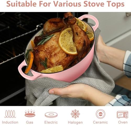 TeamFar Oval Dutch Oven, 5qt Enameled Cast Iron Dutch Oven Pot with Lid