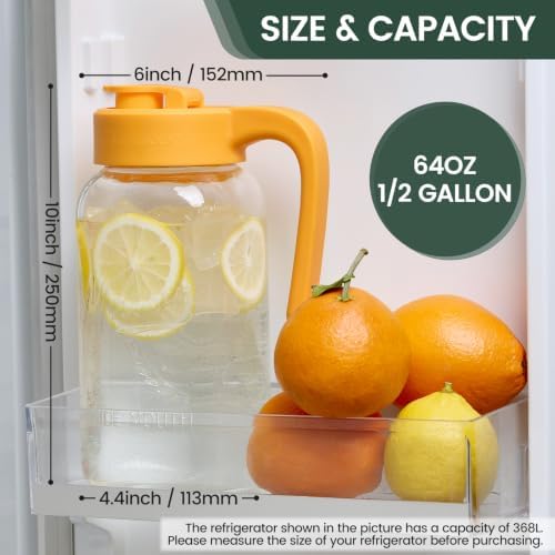 Mason Jar Pitcher, 2 pcs 64 oz (2 quart), Glass Pitcher with Lid