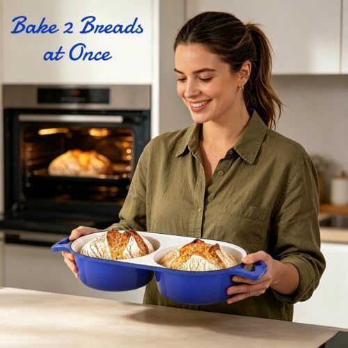 Enameled Cast Iron Dutch Oven Pot with Lid, Double Bread Loaf Pan