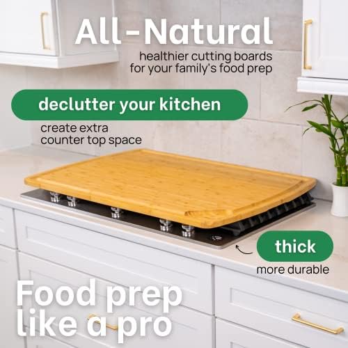 GREENER CHEF 30 Inch 3XL Extra Large Cutting Board with Lifetime Replacements - Oversized Bamboo Stove Top Cover Noodle Board - Wooden Meat Cutting Board - Turkey Carving Board - Charcuterie Board
