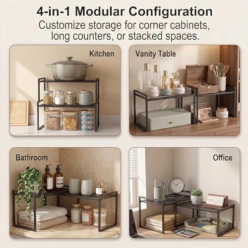 Stackable Kitchen Cabinet Organizer Shelves Pantry Rack Set of 2