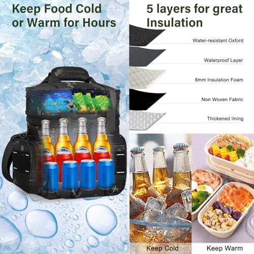 TENKIST Tactical Lunch Box Men Double Deck Cooler Bag 25L Black Camo