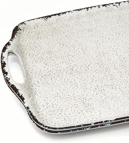 TP Melamine Serving Trays with Handles, 19" x 12", Set of 2, Rustic White