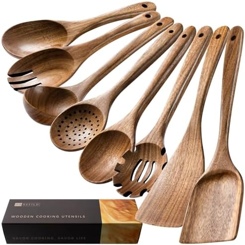 Wooden Spoons for Cooking, 8-Piece Acacia Wood Cooking Utensil Set