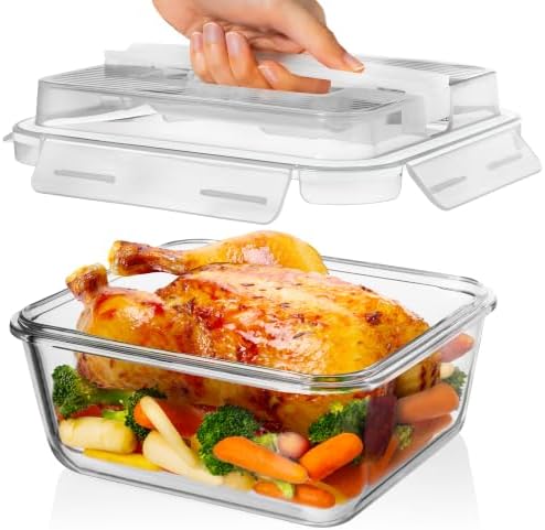 Razab 2700ml / 91Oz / 11.5 Cups Large Glass Food Storage Containers with Lids - Glass Meal Prep Containers for Roasting & Storing Leftover, Glass Lunch Container, Microwave & Oven Safe
