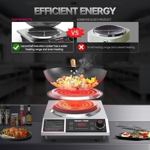 leconchef Induction Cooker with Wok 1800W Professional Electric Induction Burner with 11-Level Setting for Cooking,24-hour Timer and Preset,Keep warm,14" Carbon Steel Wok Included