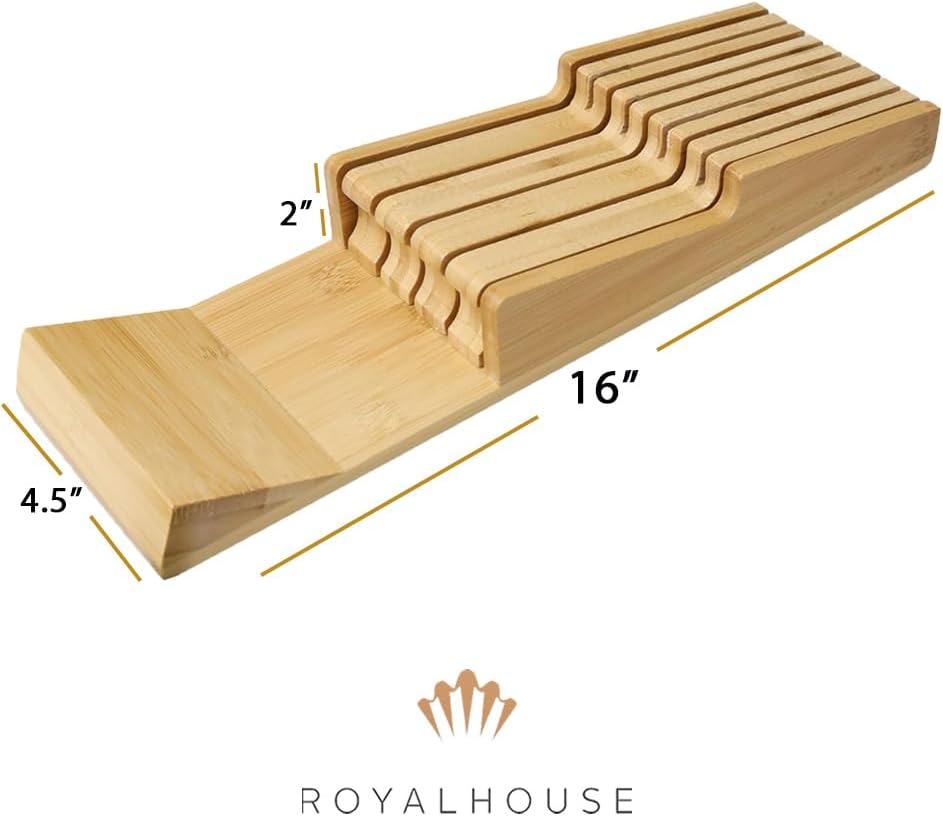 Bamboo In-Drawer Knife Block,Knife Block without Knives, Fit for 9 Knives