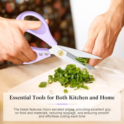 All Purpose Kitchen Scissors, Kitchen Shears Heavy Duty - Dishwasher Safe Food Scissors- Multipurpose Cooking Shears for Meat Poultry Food, Herbs, and Fish, Comfort Grip Handles, Purple