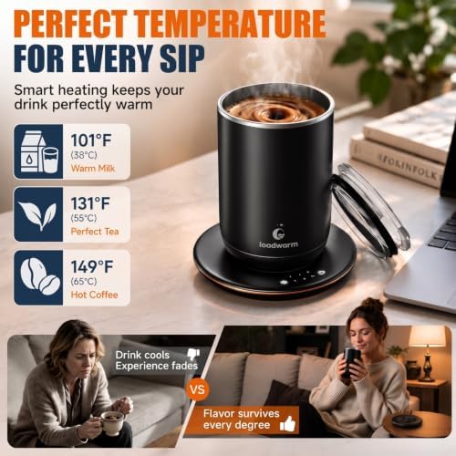 Self Heated Stirring Coffee Mug, 10oz Auto Mixing Cup with Warmer, Black