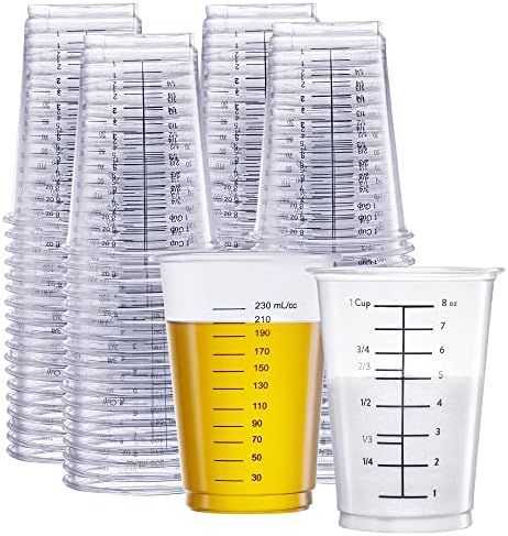 GUSTO 10 oz Clear Plastic Measuring Cups [50 Count] Disposable Multipurpose Cups for Baking, Cooking, Resin & Mixing (Formerly Comfy Package)