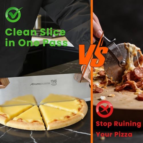 13-Inch Pizza Cutter Rocker, Japanese 420J1 Steel, Dual Pakkawood Handles