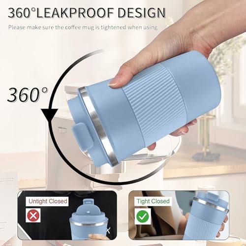 Insulated Travel Coffee Mug, Stainless Steel Coffee Cup with Leakproof Lid