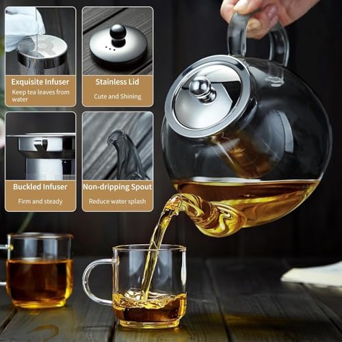 DOPUDO Glass Teapot with Infuser, 40 oz Borosilicate Tea Kettle