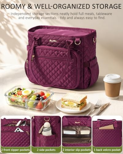 Bagstellar Lunch Box for Women Insulated Lunch Bag Quilted Soft Cooler Tote