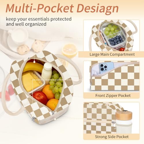 Coobiiya Lunch Bag Lunch Box for Women Men, Reusable Cute Corduroy Lunchbag - Leakproof, Insulated LunchBox Tote with Large Capacity, Dot