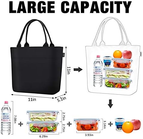 Aosbos Black Lunch Tote Bag,Insulated Lunch Bag For Women,Work,Office