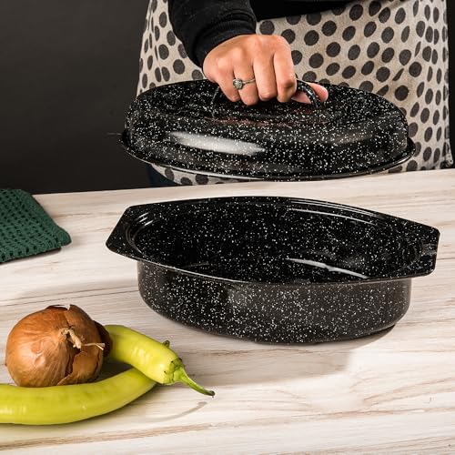 Granite Ware 13" Oval Roaster with Lid – Enameled Steel, Oven Safe to 932°F – Ideal for Roasting, Baking & Sourdough Bread – Self-Basting Cover, Dishwasher Safe, 7 lb Capacity