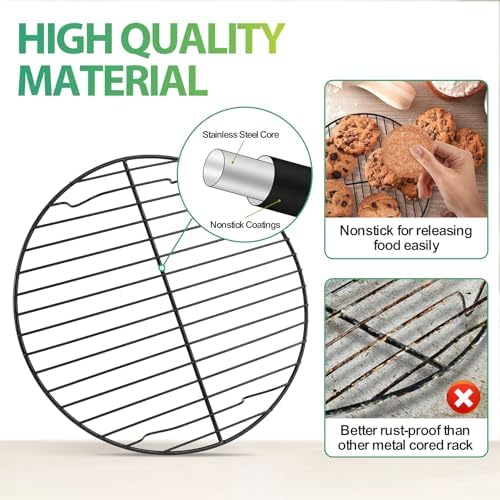 P&P CHEF 9 Inch Cooking Rack Round for Steaming Cooling, Black, 2 Pack