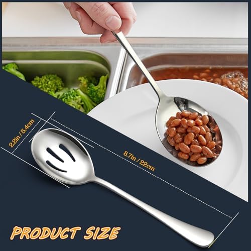 Serving Spoons 8.7 Inches Slotted Serving Spoon Large Cutlery for Catering Buffet, Mirror Polished, Dishwasher Safe, 4 Pieces