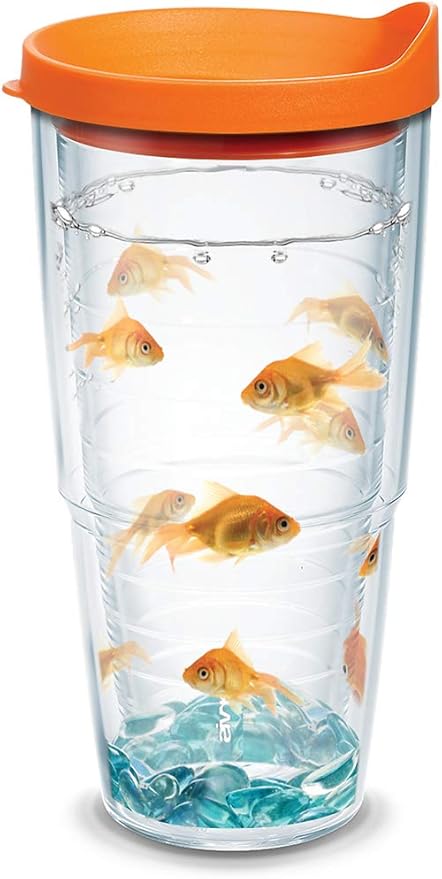 Tervis Goldfish Plastic Tumbler with Wrap and Orange Lid 24oz, Clear, Classic, 1 Count (Pack of 1)