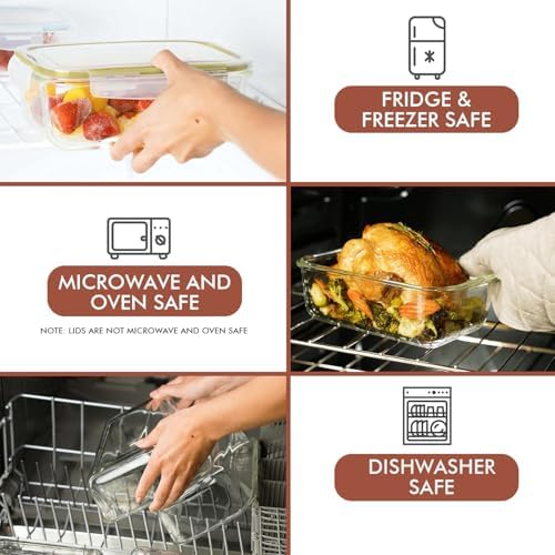 Razab 35 Pc Set Glass Food Storage Containers with Lids - Meal Prep Airtight Bento Boxes BPA-Free 100% Leak Proof (15 lids,15 glass & 5 Plastic Sauce/Dip Containers)