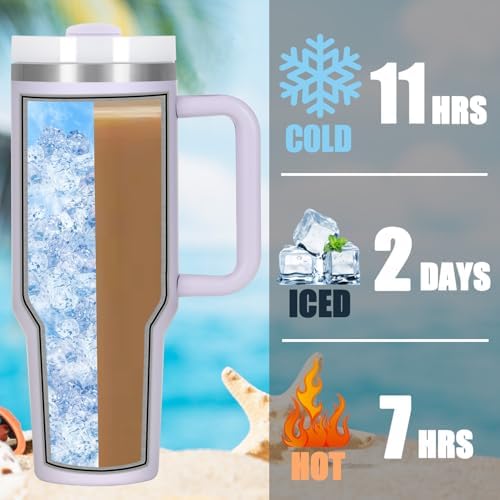 4 Pack 40 Oz Tumbler with Handle Bulk, Double Wall Vacuum Insulated Stainless Steel Tumbler with Lid and Straw, 40 oz cup with Silicone Spill Proof Stopper Set (Cream,Purple,Dark Green,Rose Quartz)