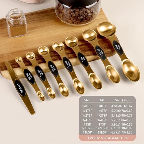 ChefAide Set of 8 Magnetic Measuring Spoons, Stainless Steel, Dual Sided