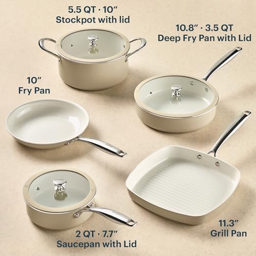 Pyrex 8-Piece Ceramic Cookware Set, Pots and Pans with Lids & Handles