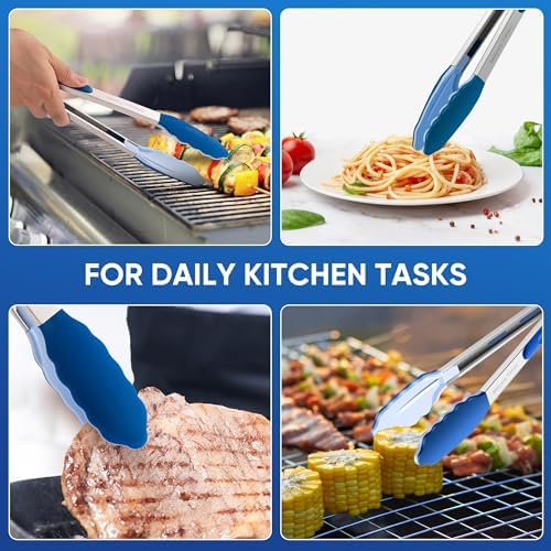 12-Inch Kitchen Tongs for Cooking with Silicone Tip,Classic Blue