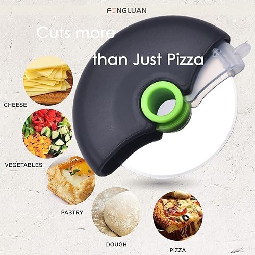 Pizza Cutter Wheel Set of 2 - Pizza Slicer with Protective Blade Cover - Premium Spuer Sharp 18/8 Stainless Steel