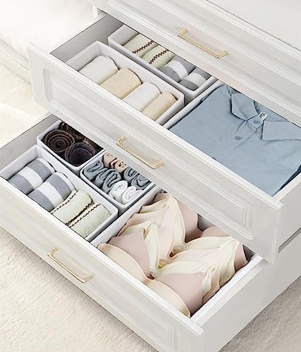 Fordonral 12 Pack Drawer Organizer Clothes, Foldable Fabric Dresser Organizer Closet Organizers and Storage Box for Underwear,Folded Clothes,Baby Clothing,Socks,Bra,Towels,Ties(12 Pack,White)