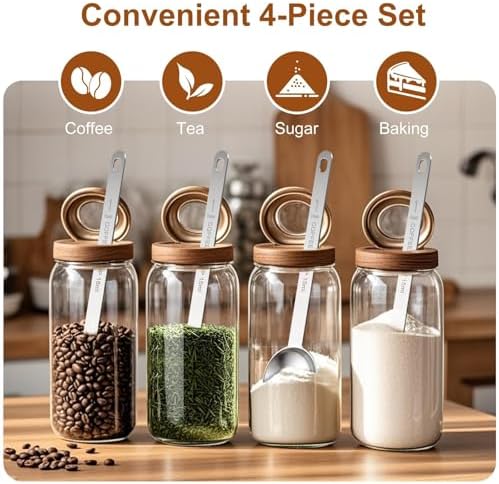 4PCS Coffee Scoop Spoons, 15ML (1 Tablespoon) Stainless Steel Measuring Spoons with Long Handle, Durable Coffee Scoopers for Ground Coffee, Tea and Baking Powder