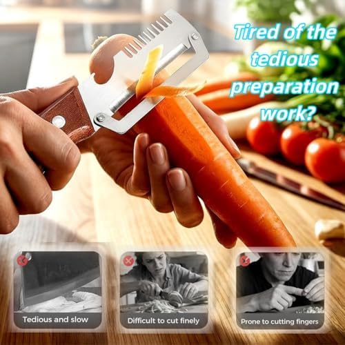 NEW Premium Vegetable Peeler with Wooden Handle and Bottle Opener: 3-in-1 Stainless Steel Kitchen Tool for Fruit Apple Potato Pumpkin Papaya (1 PCS 3-in-1)