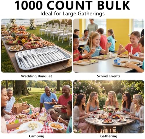 SACATR 100 Count White Plastic Silverware Heavy Duty -Forks,Spoons