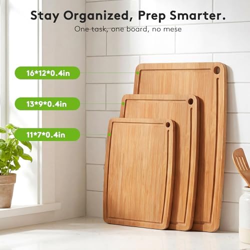 Bamboo Cutting Boards for Kitchen [Set of 2],Carbonized Wood Cutting Board Set with Deep Juice Groove for Chopping Meat, Vegetables, Fruits, Nuts,Lightweight & Durable,Ideal Kitchen Gift