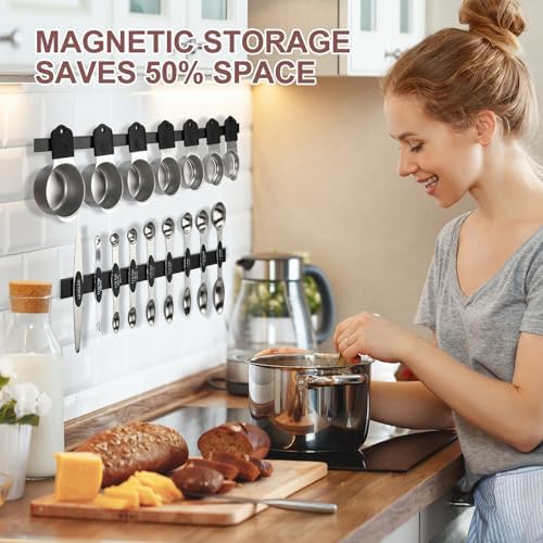 16-Piece Magnetic Measuring Cups and Spoons Set, Stainless Steel, Black
