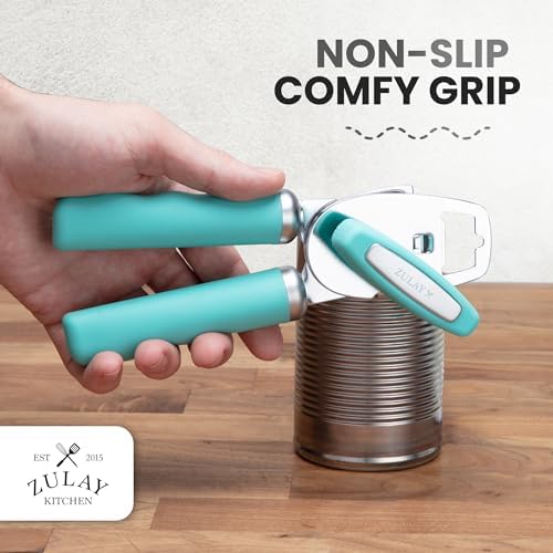 Zulay Kitchen Manual Can Opener Heavy Duty Patented Stainless Steel, Teal