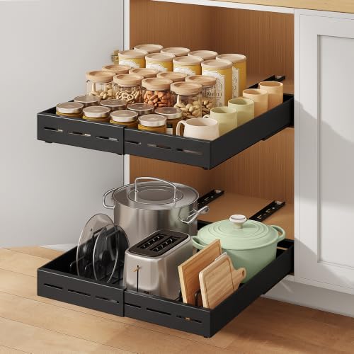 SONGMICS Pull Out Cabinet Organizers, Expandable Carbon Steel Drawers