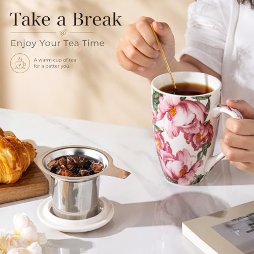 AmorArc Tea Cup With Infuser and Lid, 18oz Loose Leaf Tea Mug With Steeper