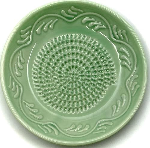 BonCera, Premium Ceramic Garlic Grater Plate Set - Turquoise Floral Edge