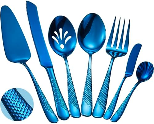 Premium Hammered 18/10 Stainless Steel Serving Utensil Set, 7-Piece